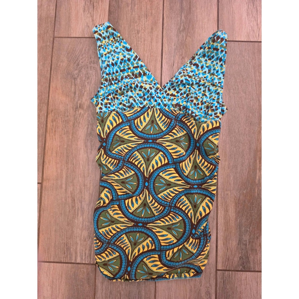 Bisou Bisou Michele Bohbot Womens Medium Mixed Print V-Neck Sleeveless Top